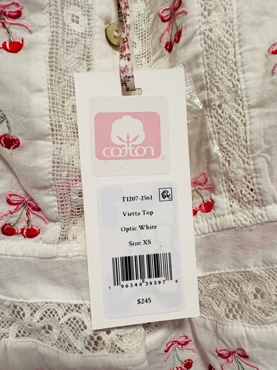 NWT [LoveShackFancy] Vietta Embroidered Cherry Lace Crop Top White Women’s XS - Picture 12 of 14